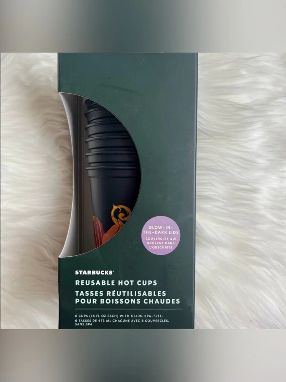 Starbucks REUSABLE HOT CUPS GLOW-IN-THE- DARK LIDS Fall Pumpkin